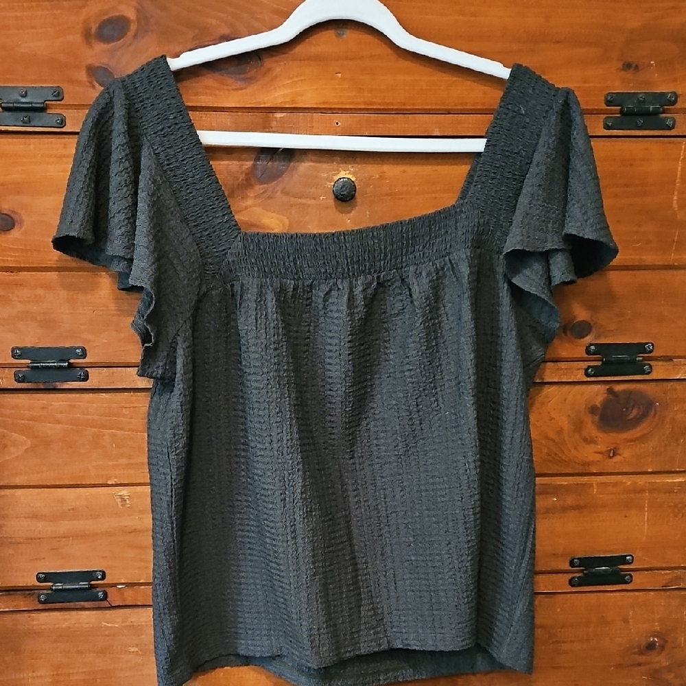 LOFT Green Textured Flutter Sleeve Blouse